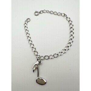 925 Sterling Silver Link Chain Music Note Bracelet 7”